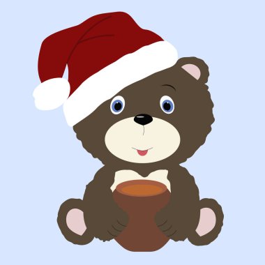 simge şirin bebek mavi bir arka plan üzerinde Santa şapka içinde Noel küçük tilki