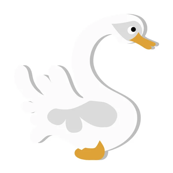 Icono de color lindo bebé blanco cisne en estilo de dibujos animados — Vector de stock