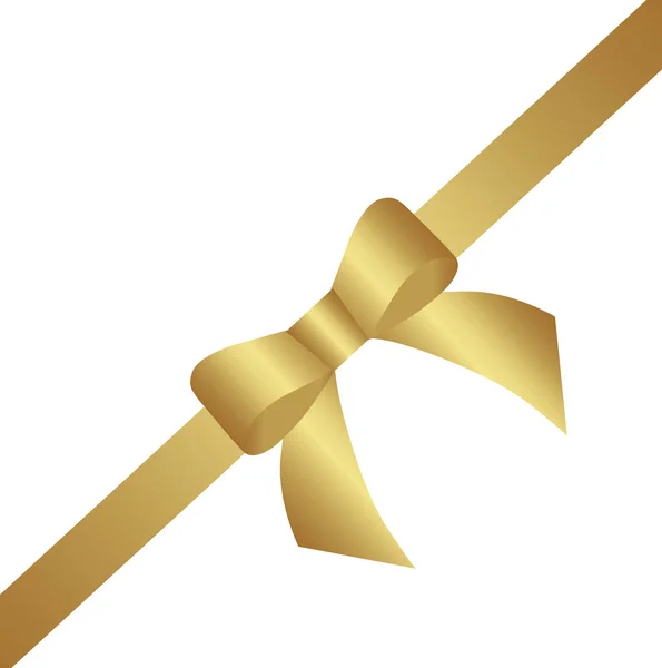 Decorative gold bow diagonal gold ribbon. — Stock Vector