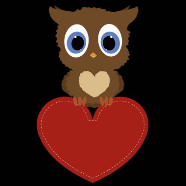 siyah zemin üzerine kırmızı kalpli çerçeve tutan kutsal kişilerin resmi baykuş. Şablon