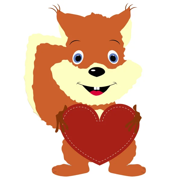Ikone niedliches Eichhörnchen mit rotem Herzrahmen auf weißem Hintergrund — Stockvektor