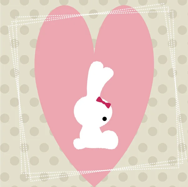 Cute greeting card pink heart frame and cute Bunny. template for — Stock Vector