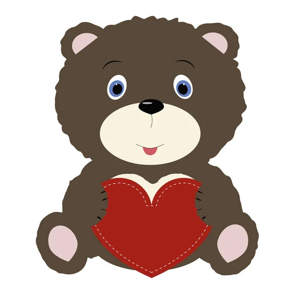 Icon cute toy bear holding a red heart frame on a white backgrou — Stock Vector