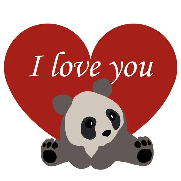 Postcard Valentine's day. red heart and Panda. with the words I — Stock Vector