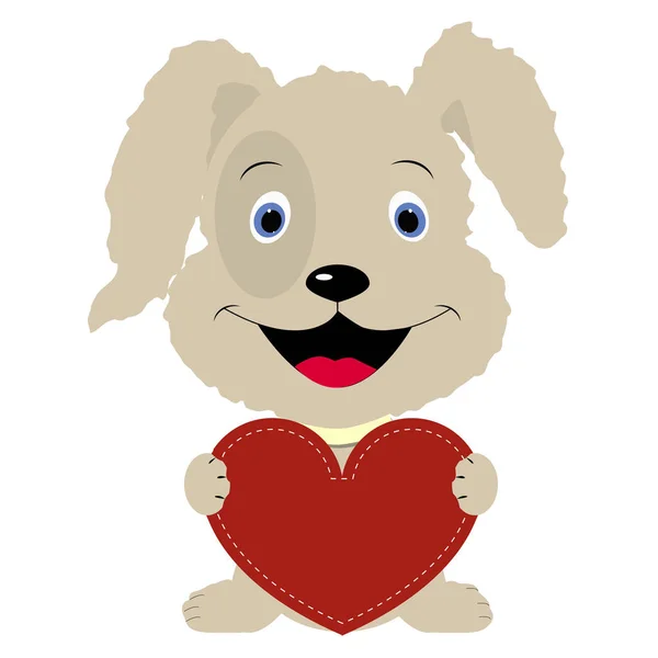 Icon cute puppy holding a red heart frame on a white background. — Stock Vector