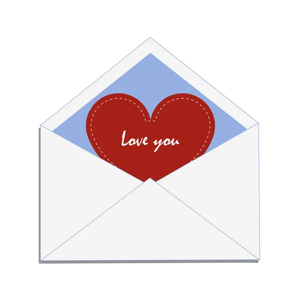 Кольоровий значок конверт з червоним серцем і слова люблять вас на — стоковий вектор