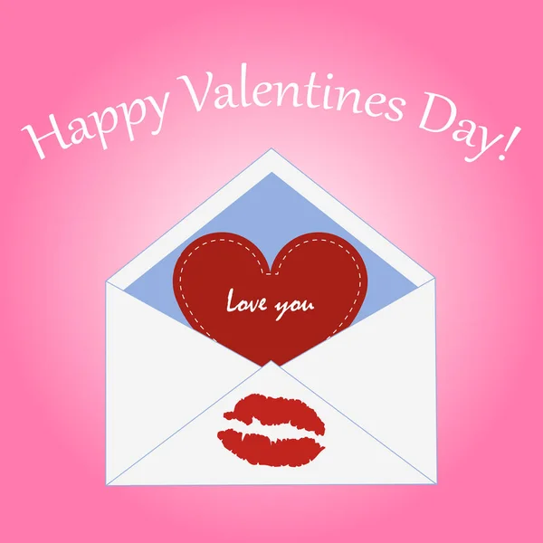 엽서 해피 발렌타인 데이 하루. 붉은 마음으로 봉투와 — 스톡 벡터