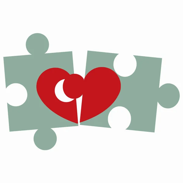 Icône puzzle coeur sur fond blanc. modèle pour la décoration ou — Image vectorielle