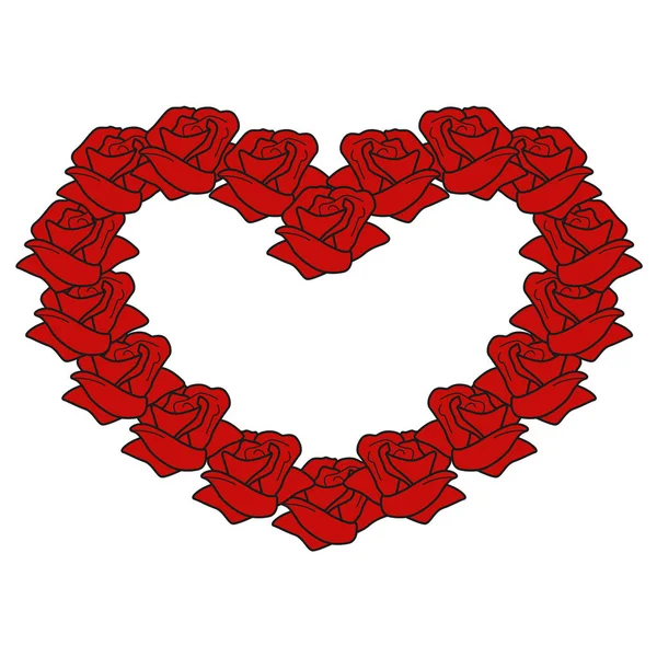 Icona cuore fatto di rose rosse su sfondo bianco. modello per — Vettoriale Stock