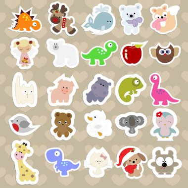 sevimli hayvanlar çizgi film tarzı çocuk çıkartmaları kümesi. Col