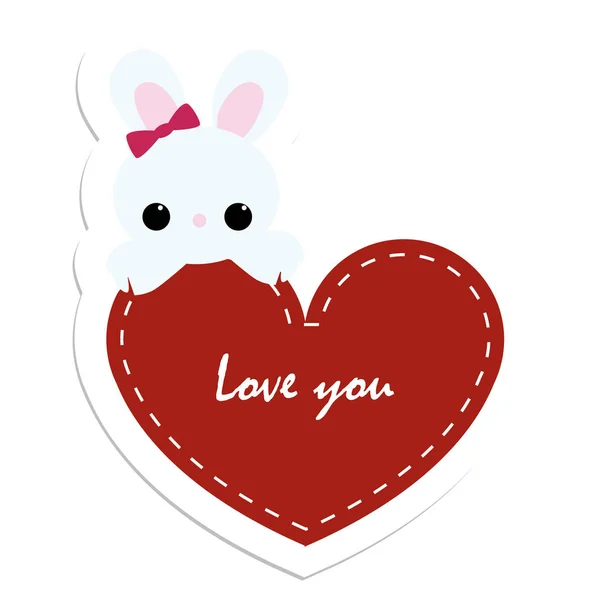 Colored stickers Bunny with red heart I love you. badge, patch o — Stock Vector