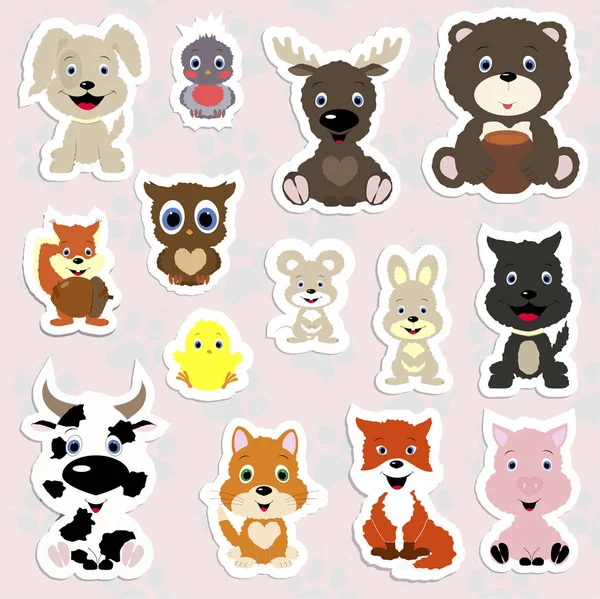 Zestaw naklejek dla dzieci z cute zwierząt w stylu cartoon. Col — Wektor stockowy