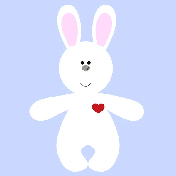 Icon cute white Bunny with a red heart on a blue background. bab — Stock Vector