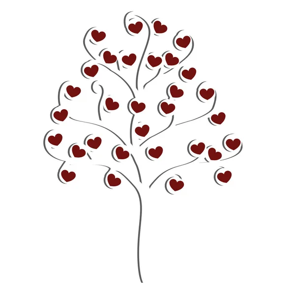 Icône mignonne arbre d'amour avec des cœurs sur un fond blanc. modèle — Image vectorielle