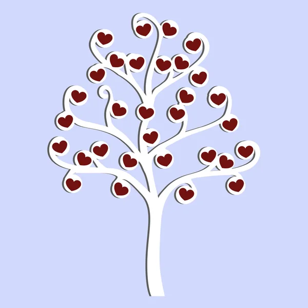 Icône mignonne arbre d'amour avec des cœurs sur un fond bleu. modèle f — Image vectorielle