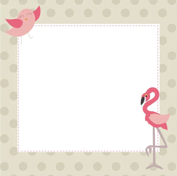 Χαριτωμένο μωρό κορνίζα με πουλί και ροζ φλαμίνγκο. πρότυπο για — Διανυσματικό Αρχείο