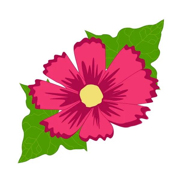 Значок розовый цветок с листьями на белом фоне. шаблон для — стоковый вектор