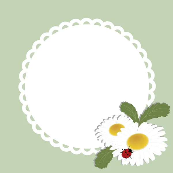 Spring round frame with flowers daisies on a green background. t — Stock Vector