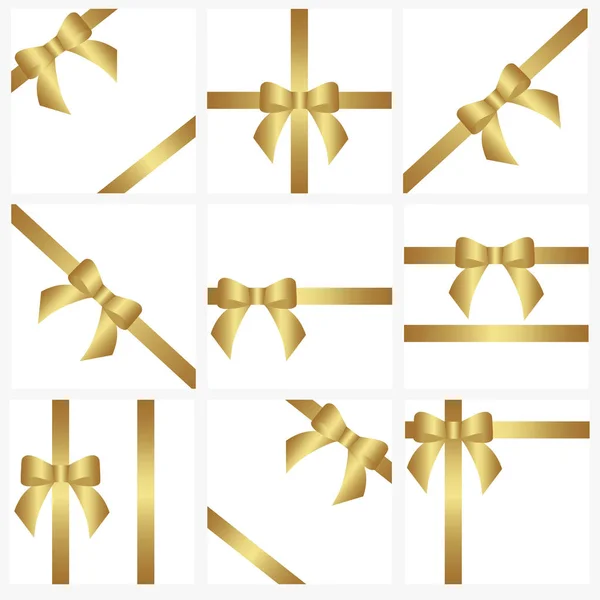 Ensemble de rubans dorés et noeuds pour la décoration de cadeaux. magnifique co — Image vectorielle