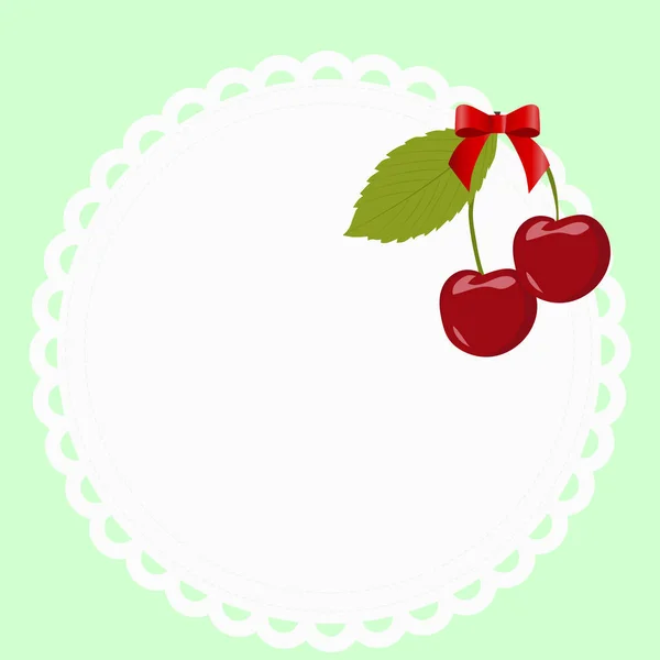 Bella cornice rotonda con un paio di ciliegie su uno sfondo verde — Vettoriale Stock