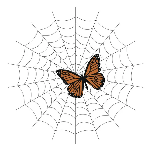 Бабочка в паутине. векторная иллюстрация — стоковый вектор