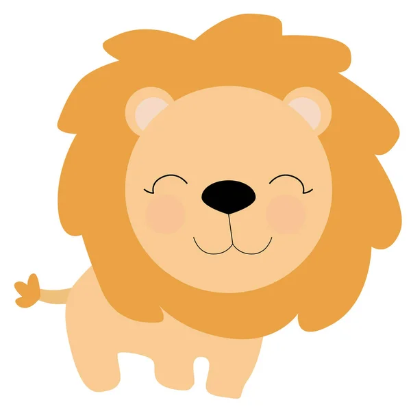 Mignon petit lion en style dessin animé sur fond blanc. l'âme — Image vectorielle