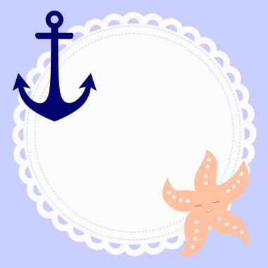 cute round baby frame in nautical style with anchor and starfish clipart