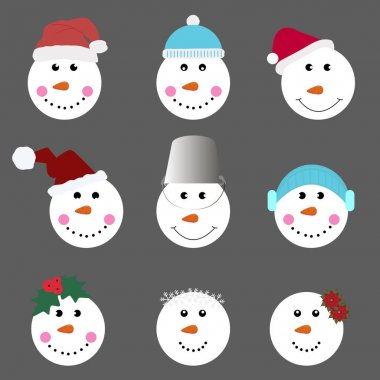 kardan adam gülümseyen kümesi. dekorasyon için şablonlar topluluğu bir