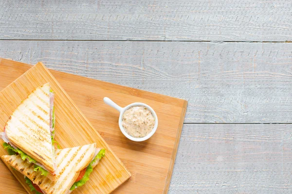 Top view of Healthy Sandwich toast on a wooden background — Stock Photo, Image
