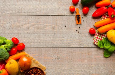 Sağlıklı gıda ve kopya alanı, taze sebze