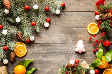 Rustik ahşap bac süsler ile Noel tatil arka plan