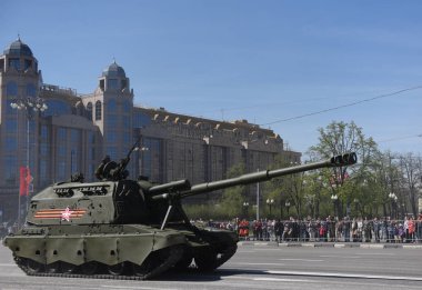 Moscow 07 05 2015 military equipment to the rehearsal of parade of the victory over fascism clipart