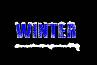 Siyah bir zemin üzerinde, çatlaklar ve kar yığınları olan kış mavi harfleri.