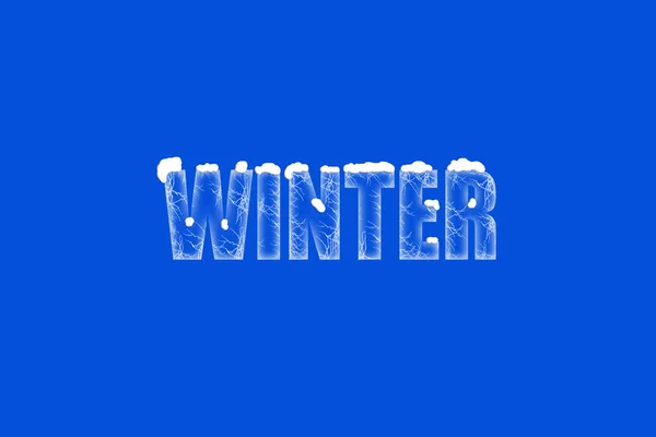 Inscription Winter White Letters Blue Background Cracks Snowdrifts — Stock Photo, Image