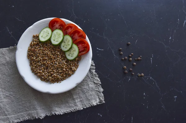 Vegetariánská Pohanka Zeleninou Stole Stock Fotografie