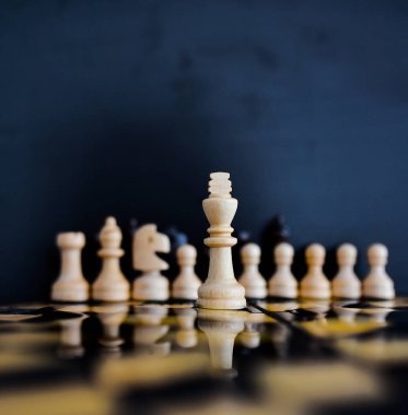 Satranç tahtasındaki satranç dökülen suya yansır.