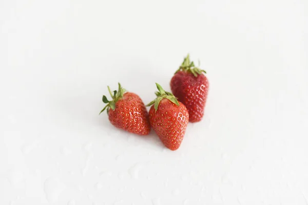 Fresh Strawberries Bright Red New Crop White Background — Stock Photo, Image