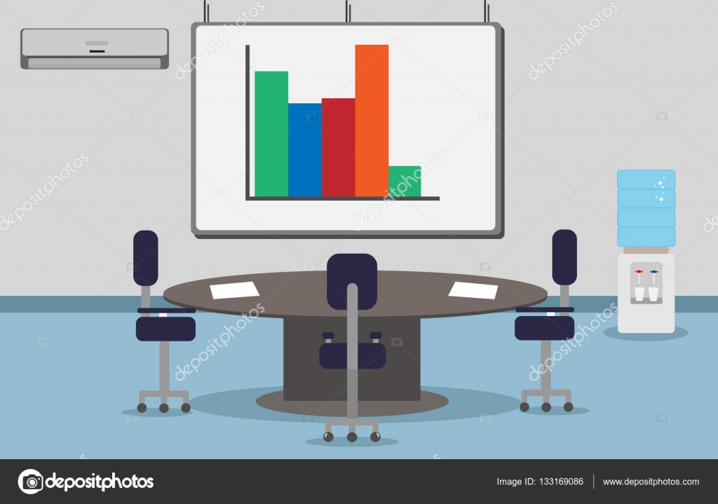 Ilration Of Modern Office And Conference Room With A Large Round Ilration Of Modern Office And Conference Room With A Large Round Table Chairs Cooler Air Conditioned Schedule On The Wall Vector By