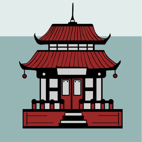 Illustration est asiatique d'un temple ou d'une pagode, d'un culte bouddhiste, hindou et d'une structure religieuse avec un toit, des fondations, des portes en rouge — Image vectorielle