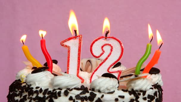 Happy 12 birthday with cake and candles — Stock Video