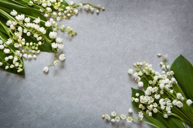 Çiçekler lily vadi ve kopya alanı gri arka plan