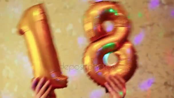 Happy Eighteenth Birthday Beautiful Golden Balloons — Stock Video