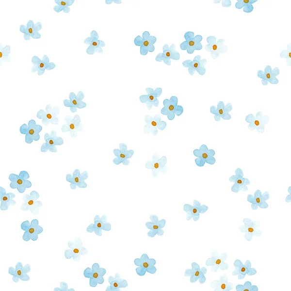 Little Blue White Flowers Watercolor Painting Hand Drawn Seamless Pattern — Stock Photo, Image