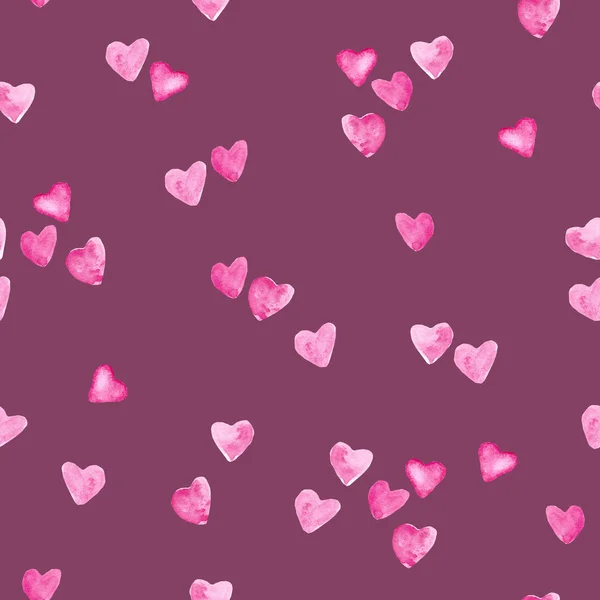 Pink Hearts Watercolor Painting Hand Drawn Seamless Pattern Love Burgundy — Stock Photo, Image