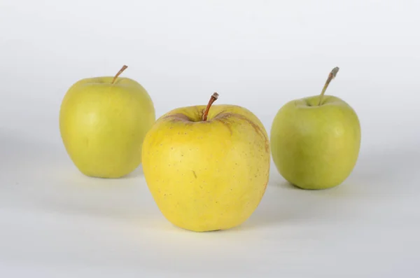 Three green apples on white background — Stock Photo, Image