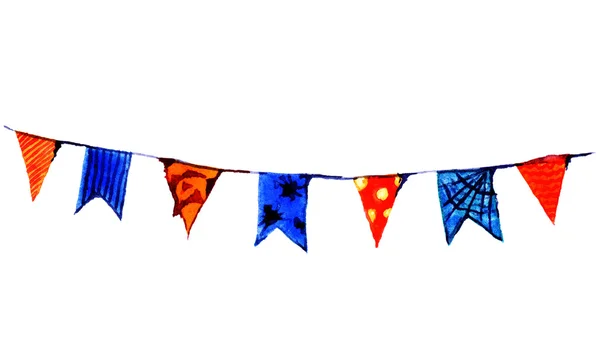 Halloweenfeest bunting vlaggen instellen. Aquarel illustratie geïsoleerd op wit. Illustratie geïsoleerd op witte achtergrond. — Stockfoto