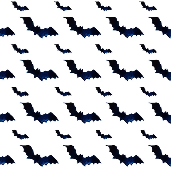 Απόκριες μοτίβο που φέρουν νυχτερίδες. Ακουαρέλα με φόντο. Εικονογράφηση που απομονώνονται σε λευκό φόντο. — Φωτογραφία Αρχείου
