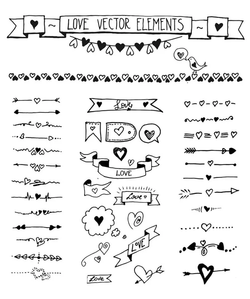 Doodle bölücü, ok, sınır simgeler kroki elle çizilmiş kalpler öğelerle ayarla.