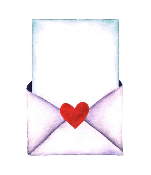 Aquarel valentine harten en mails. Aquarel retro envelop. Vintage postpictogram geïsoleerd op een witte achtergrond. Hand geschilderde ontwerpelement. Envelop met een brief - geschilderd in aquarel. — Stockfoto
