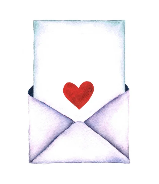 Aquarel valentine harten en mails. Aquarel retro envelop. Vintage postpictogram geïsoleerd op een witte achtergrond. Hand geschilderde ontwerpelement. Envelop met een brief - geschilderd in aquarel. — Stockfoto